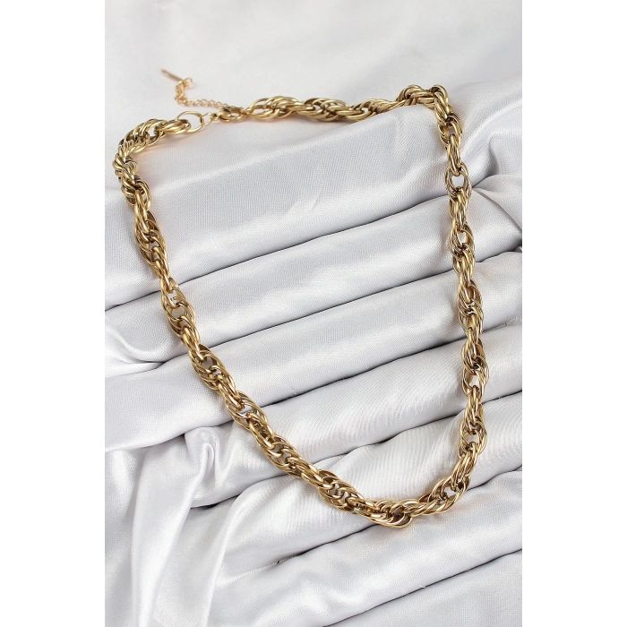 BFS 316L Çelik Halat Model Gold Renk Kadın Kolye