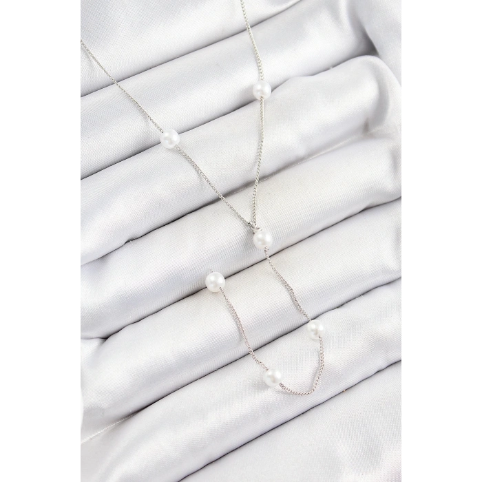 BFS 316L Çelik İnci Figürlü Y Model Gümüş Renk Kadın Kolye