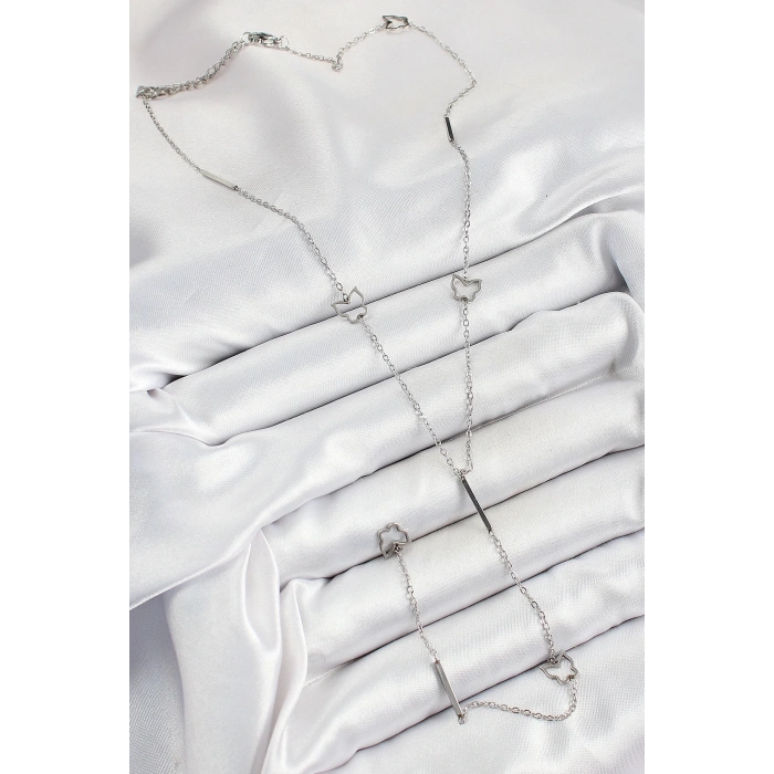 BFS 316L Çelik Kelebek Figürlü Y Model Gümüş Renk Kadın Kolye