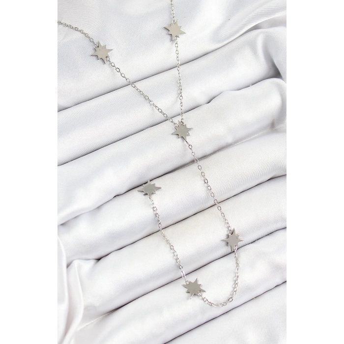 BFS 316L Çelik Kutup Yıldızı Figürlü Y Model Gümüş Renk Kadın Kolye