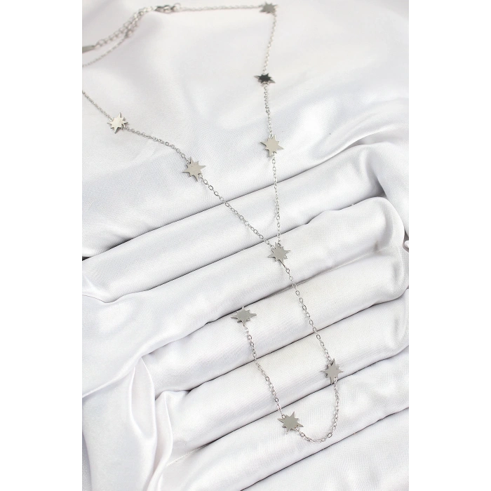 BFS 316L Çelik Kutup Yıldızı Figürlü Y Model Gümüş Renk Kadın Kolye