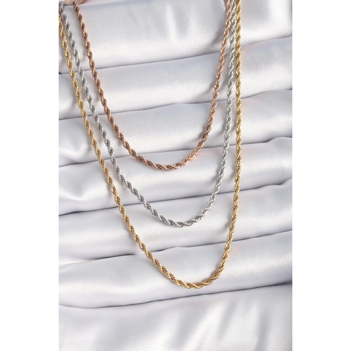 BFS 316L Çelik Mix Renk Burgu Zincir Model Kadın Kolye