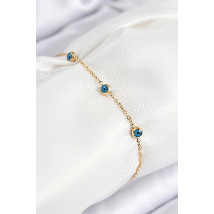 BFS 316L Çelik Nazar Boncuğu Model Gold Renk Kadın Bileklik