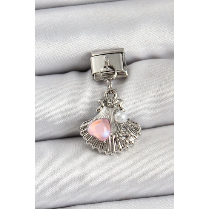 BFS 316L Çelik Sallantılı İnci Detaylı İstiridye Model Gümüş Renk Nomination Charm