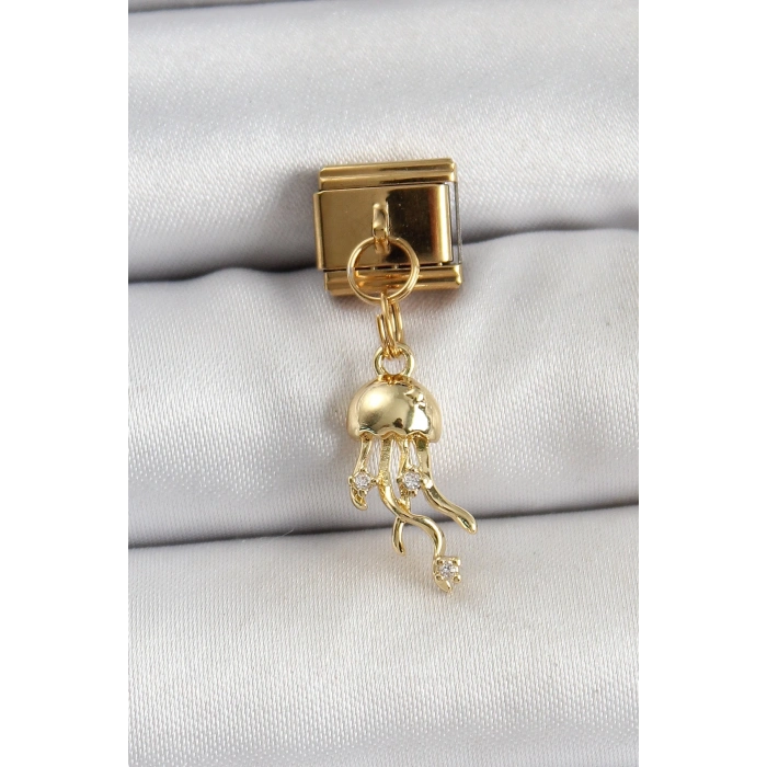 BFS 316L Çelik Sallantılı Zirkon Taşlı Deniz Anası Model Gold Renk Nomination Charm