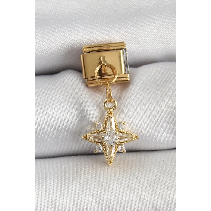 BFS 316L Çelik Sallantılı Zirkon Taşlı Kutup Yıldızı Model Gold Renk Nomination Charm