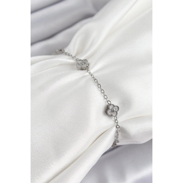 BFS 316L Çelik Yonca Model Gümüş Renk Kadın Bileklik