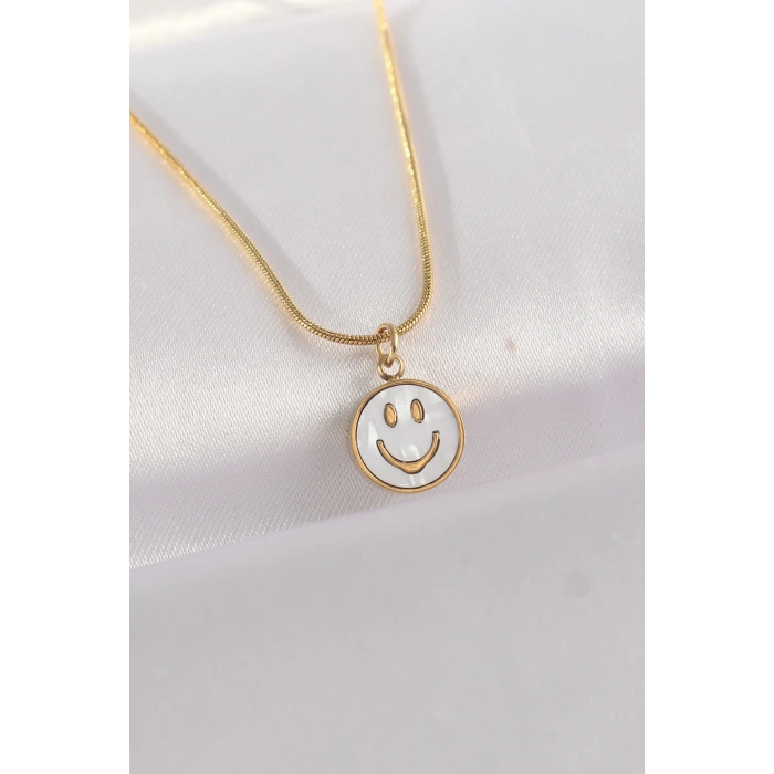 BFS 316L Çelik Zincir Altın Renk Mermer Desenli Minimal Smile Kolye