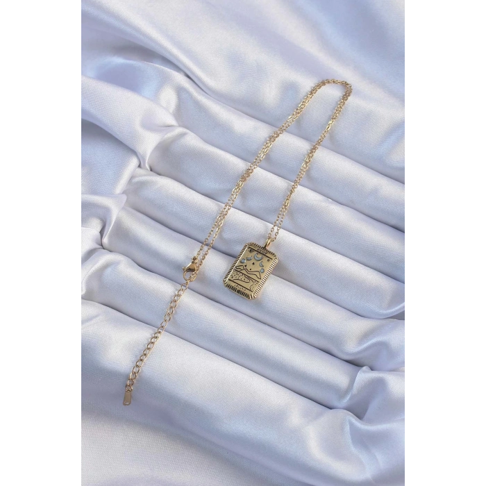 BFS 316L Çelik Zincir Eskitme Altın Renk Ay Figürlü Tarot Kolye