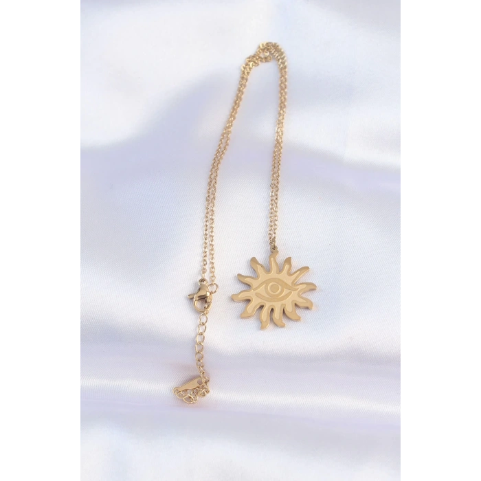 BFS 316L Çelik Zincir Gold Renk Göz Güneşi Tasarımlı Kolye