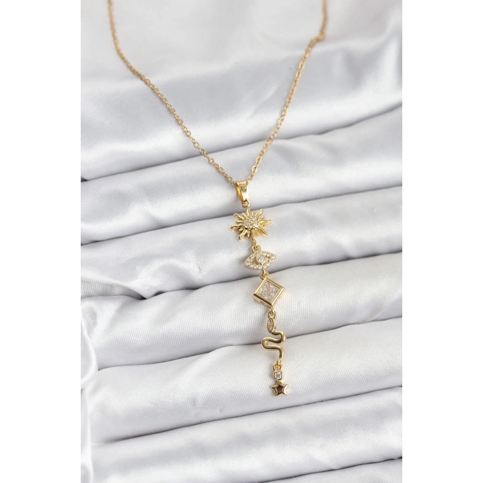 BFS 316L Çelik Zincir Gold Renk Güneş ve Enerji Model Kadın Y Kolye