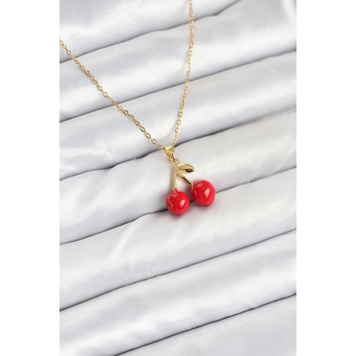 BFS 316L Çelik Zincir Gold Renk Kiraz Model Kadın Kolye