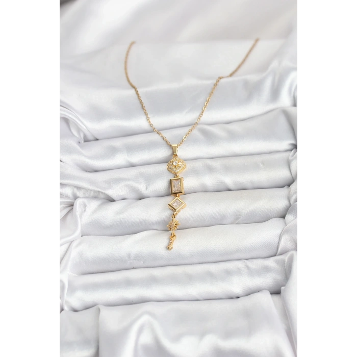 BFS 316L Çelik Zincir Gold Renk Kutup Yıldızı Enerji Model Kadın Y Kolye