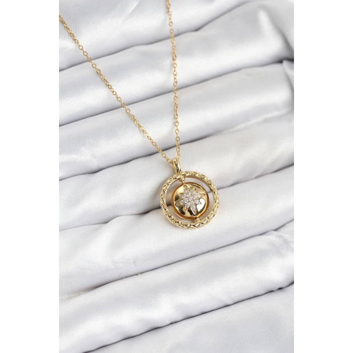 BFS 316L Çelik Zincir Gold Renk Kutup Yıldızı Model Kadın Kolye