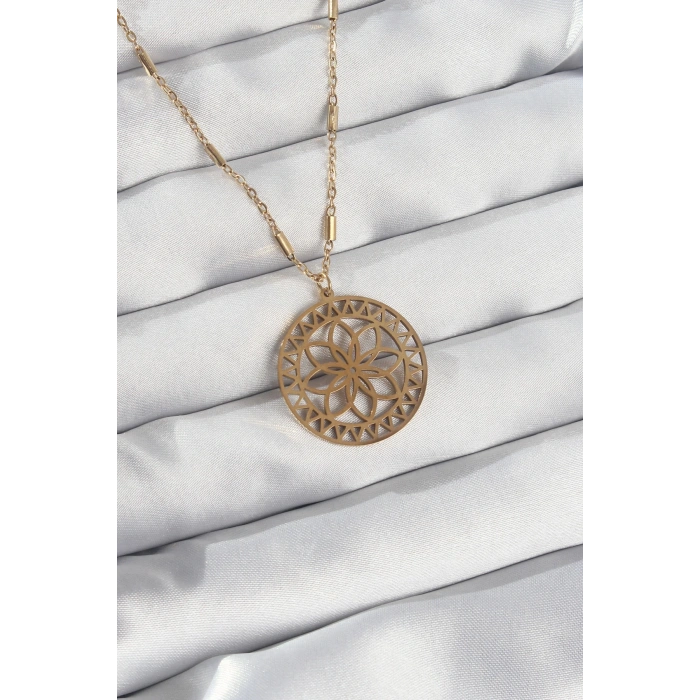 BFS 316L Çelik Zincir Gold Renk Lotus Model Kolye