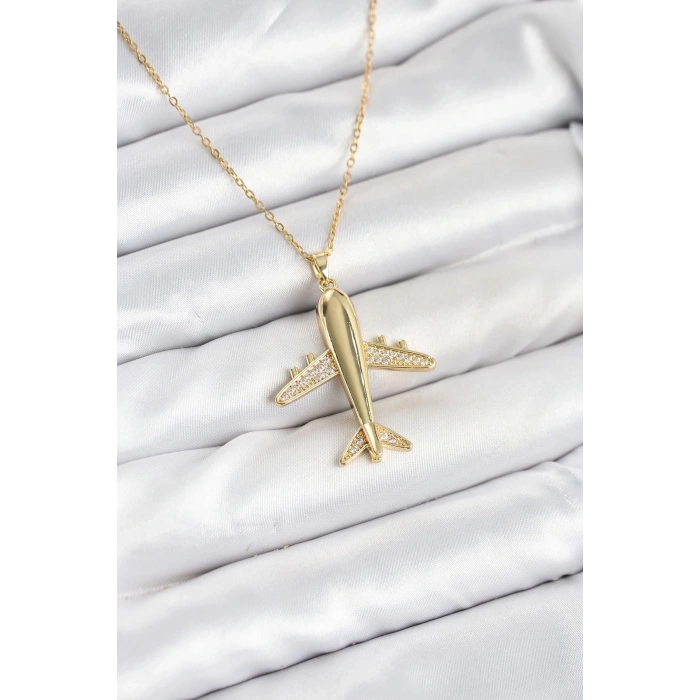 BFS 316L Çelik Zincir Gold Renk Uçak Model Kadın Kolye
