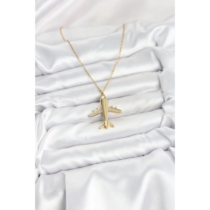 BFS 316L Çelik Zincir Gold Renk Uçak Model Kadın Kolye