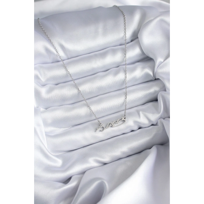 BFS 316L Çelik Zincir Gümüş Renk Atatürk İmza Figür Kadın Kolye