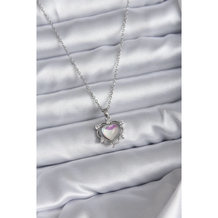 BFS 316L Çelik Zincir Gümüş Renk Kalp Model Kadın Kolye