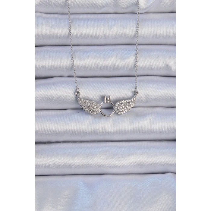 BFS 316L Çelik Zincir Gümüş Renk Kanatlı Tektaş Kolye