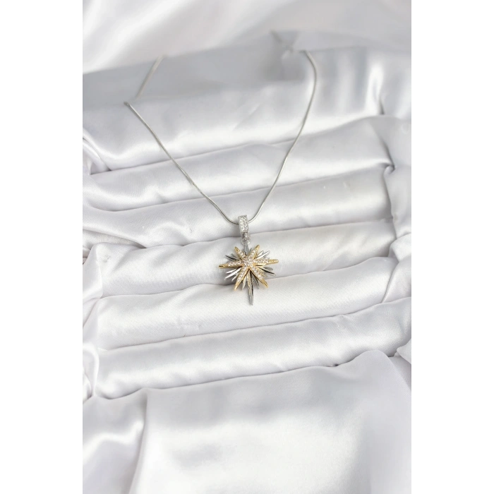 BFS 316L Çelik Zincir Gümüş Renk Kutup Yıldızı Model Kadın Kolye