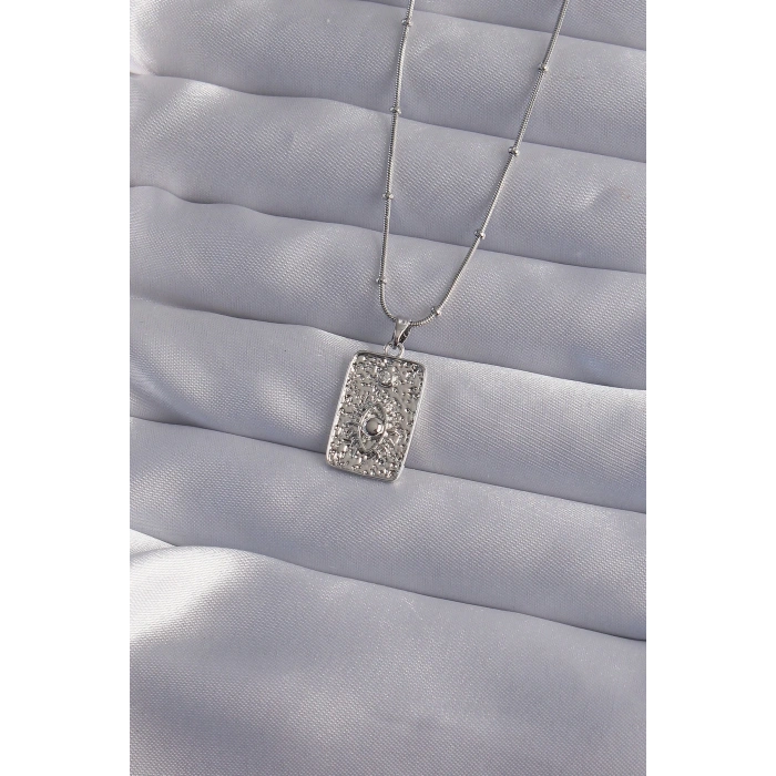 BFS 316L Çelik Zincir Gümüş Renk Lazer İşlemeli Göz Figür Tarot Kolye