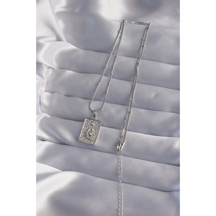 BFS 316L Çelik Zincir Gümüş Renk Lazer İşlemeli Göz Figür Tarot Kolye