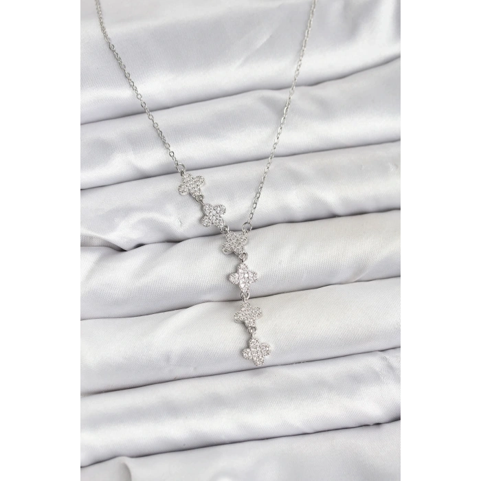 BFS 316L Çelik Zincir Gümüş Renk Yonca Model Kadın Kolye