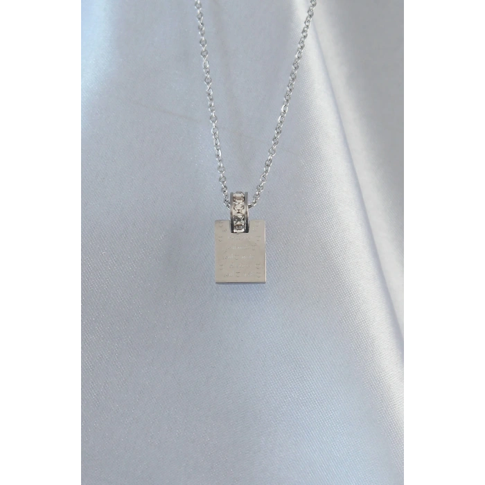 BFS 316L Çelik Zincir Gümüş Renk Zirkon Taşlı Aşk Mektubu Kolye