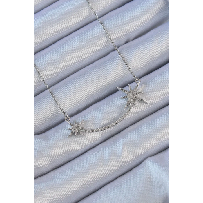 BFS 316L Çelik Zincir Gümüş Renk Zirkon Taşlı Kutup Yıldızı Kolye