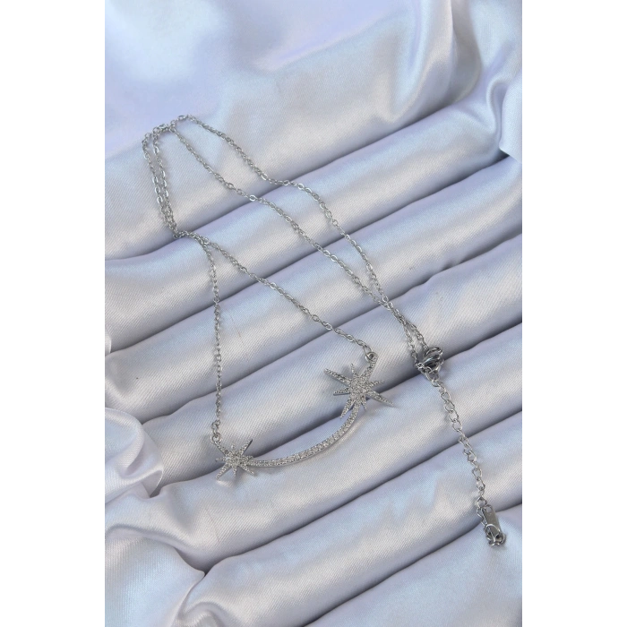 BFS 316L Çelik Zincir Gümüş Renk Zirkon Taşlı Kutup Yıldızı Kolye