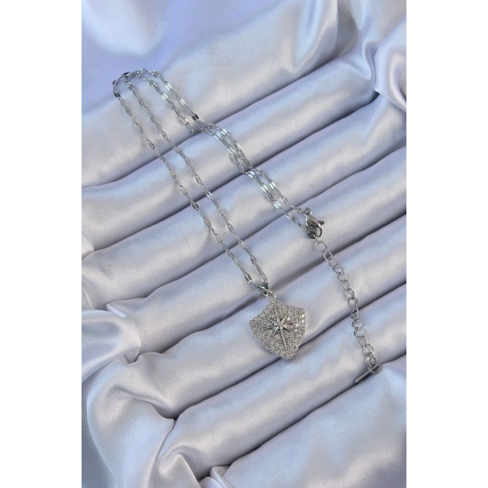 BFS 316L Çelik Zincir Gümüş Renk Zirkon Taşlı Kutup Yıldızı Kolye