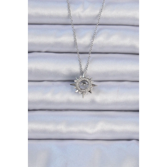 BFS 316L Çelik Zincir Gümüş Renk Zirkon Taşlı Parlayan Yıldız Kolye