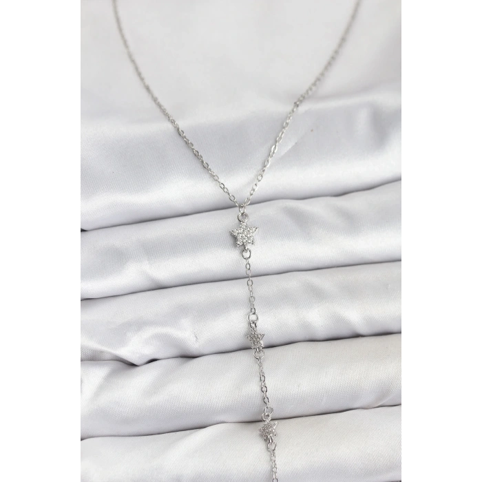 BFS 316L Çelik Zincir Gümüş Renkli Yıldız Model Kadın Y Kolye