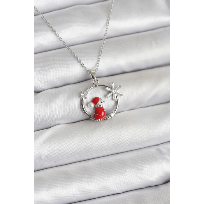 BFS 316L Çelik Zincir Gümüş Zirkon Taşlı Yılbaşı Tema Kadın Kolye