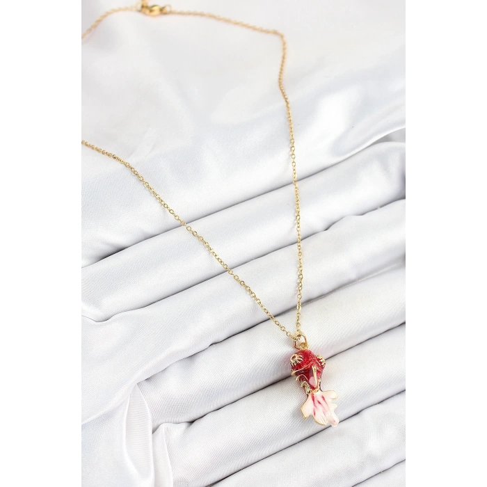 BFS 316L Çelik Zincir Kırmızı Balık Model Gold Renk Kadın Kolye