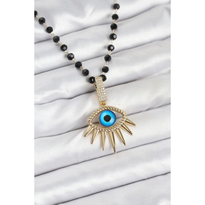 BFS 316L Çelik Zincir Kristal Boncuklu Göz Model Kadın Kolye
