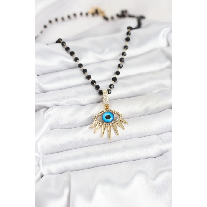 BFS 316L Çelik Zincir Kristal Boncuklu Göz Model Kadın Kolye