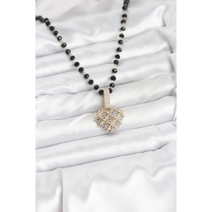 BFS 316L Çelik Zincir Kristal Boncuklu Kalpli Kadın Kolye