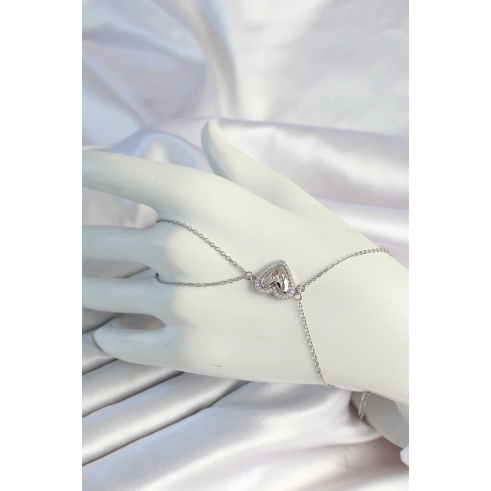 BFS 316L Çelik Zincirli Gümüş Renk Kalp Figürlü Zirkon Taşlı Şahmeran