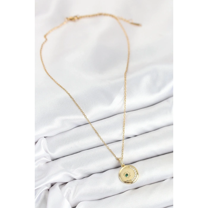 BFS 316L Çelik Zirkon Taşlı Ay Ve Güneş Model Gold Renk Kadın Kolye