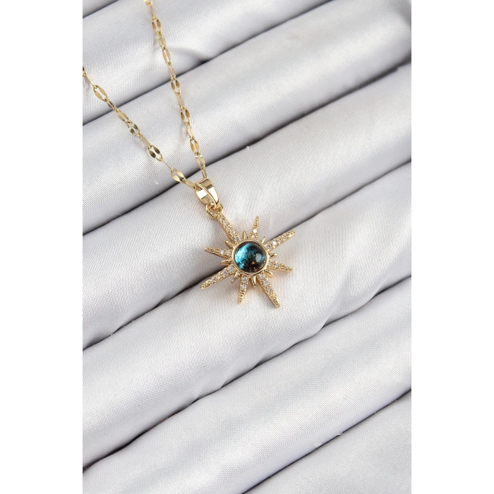 BFS 316L Çelik Zirkon Taşlı Kutup Yıldızı Model Gold Renk Kadın Kolye