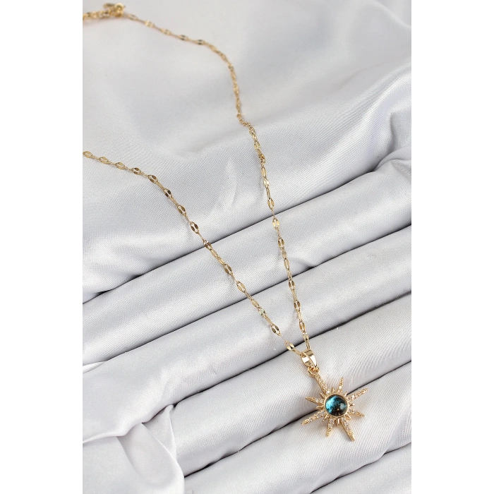 BFS 316L Çelik Zirkon Taşlı Kutup Yıldızı Model Gold Renk Kadın Kolye