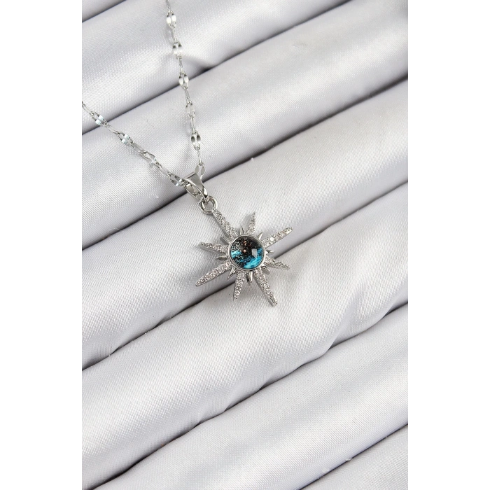 BFS 316L Çelik Zirkon Taşlı Kutup Yıldızı Model Gümüş Renk Kadın Kolye