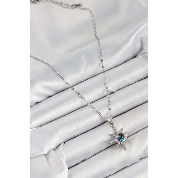 BFS 316L Çelik Zirkon Taşlı Kutup Yıldızı Model Gümüş Renk Kadın Kolye