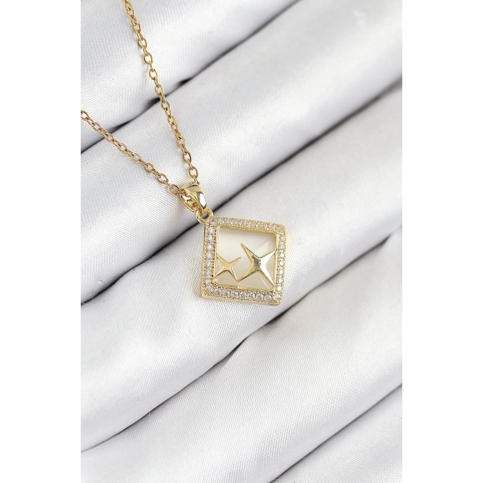 BFS 316L Çelik Zirkon Taşlı Yıldız Model Gold Renk Kadın Kolye
