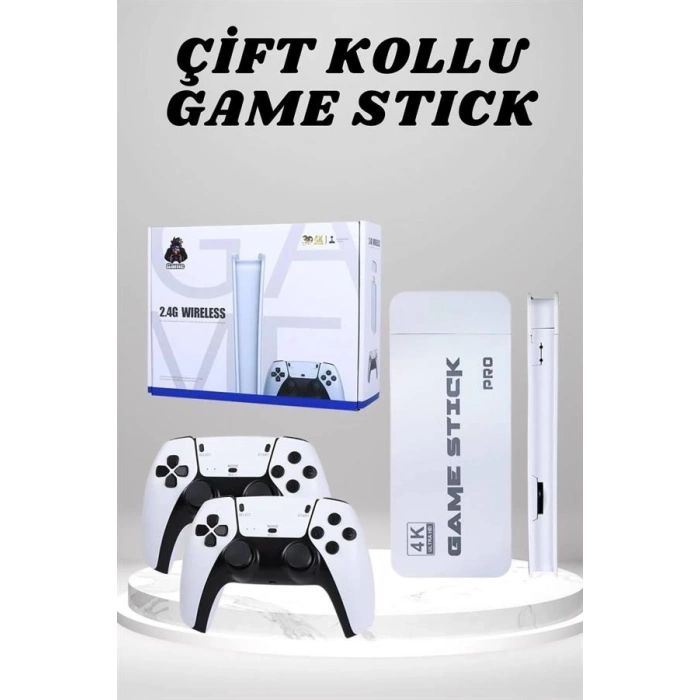BFS 4K HD Görüntü Kaliteli Retro Game Stick 20000 Oyunlu Çift Kollu Beyaz Game Stick