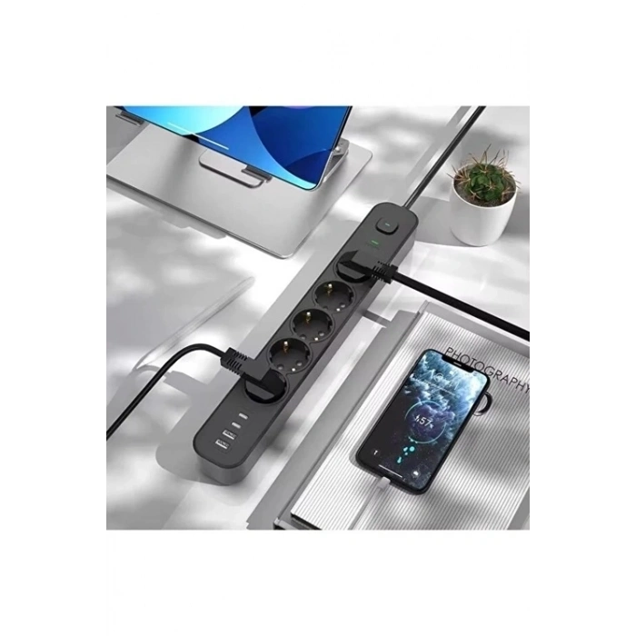 BFS 5 Prizli Akım Korumalı Uzatma Kablosu | 2xusb-a + 2xusb-c | 3680w - 2m Kablo