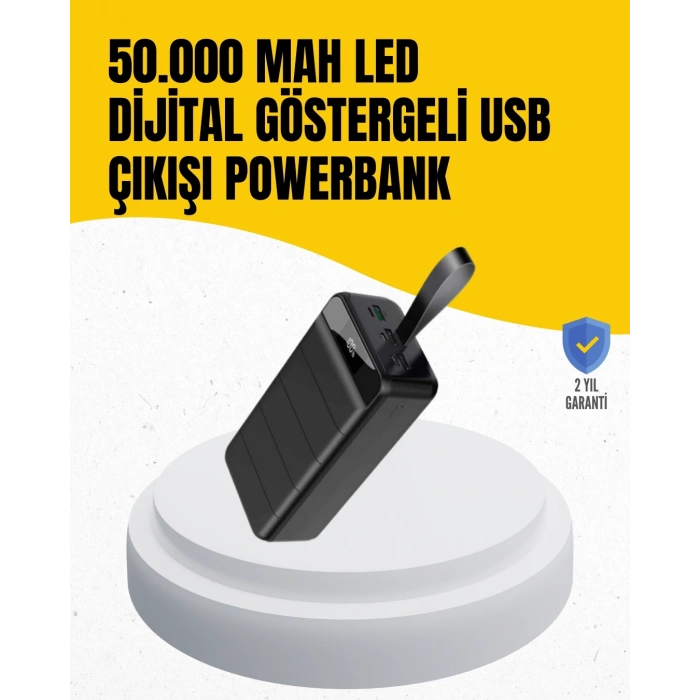 BFS 50.000 mAh Kapasiteli Powerbank – Hızlı Şarj Destekli, 4 USB Portlu, LED Işıklı Taşınabilir Enerji Deposu