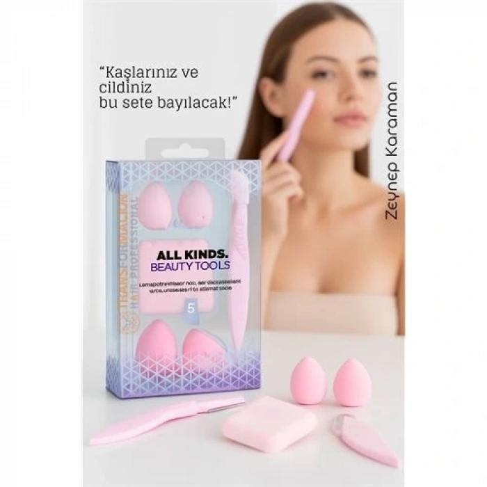 BFS 5’li Makyaj Süngeri ve Kaş Usturası Seti – Profesyonel Güzellik Araçları